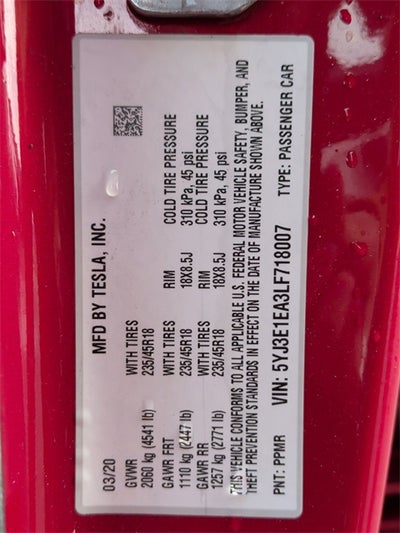 2020 Tesla Model 3 Standard Range Plus