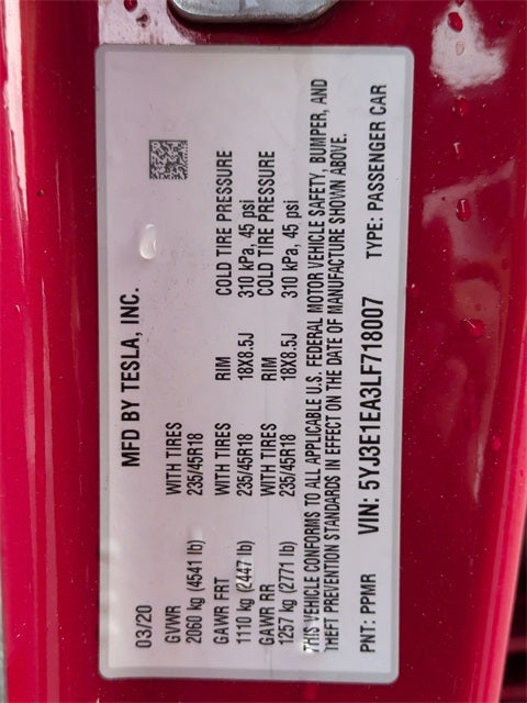 2020 Tesla Model 3 Standard Range Plus