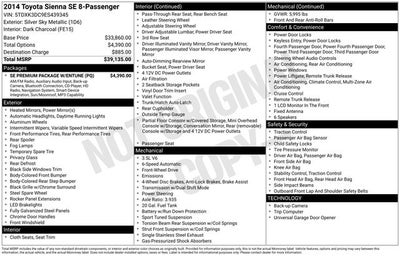 2014 Toyota Sienna SE 8 Passenger