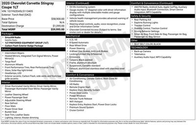 2020 Chevrolet Corvette Stingray 1LT