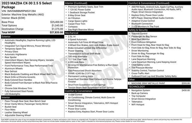 2023 Mazda Mazda CX-30 2.5 S Select Package