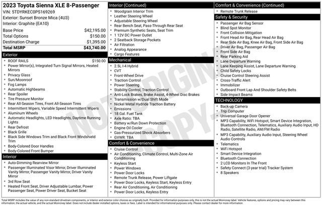 2023 Toyota Sienna XLE 8 Passenger