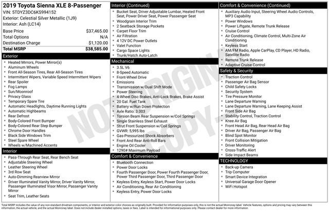 2019 Toyota Sienna XLE 8 Passenger