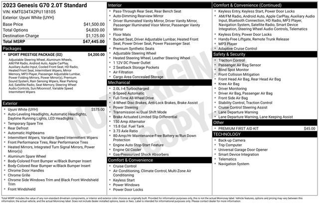 2023 Genesis G70 2.0T