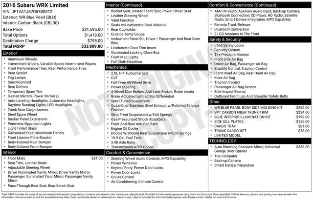 2016 Subaru WRX Limited