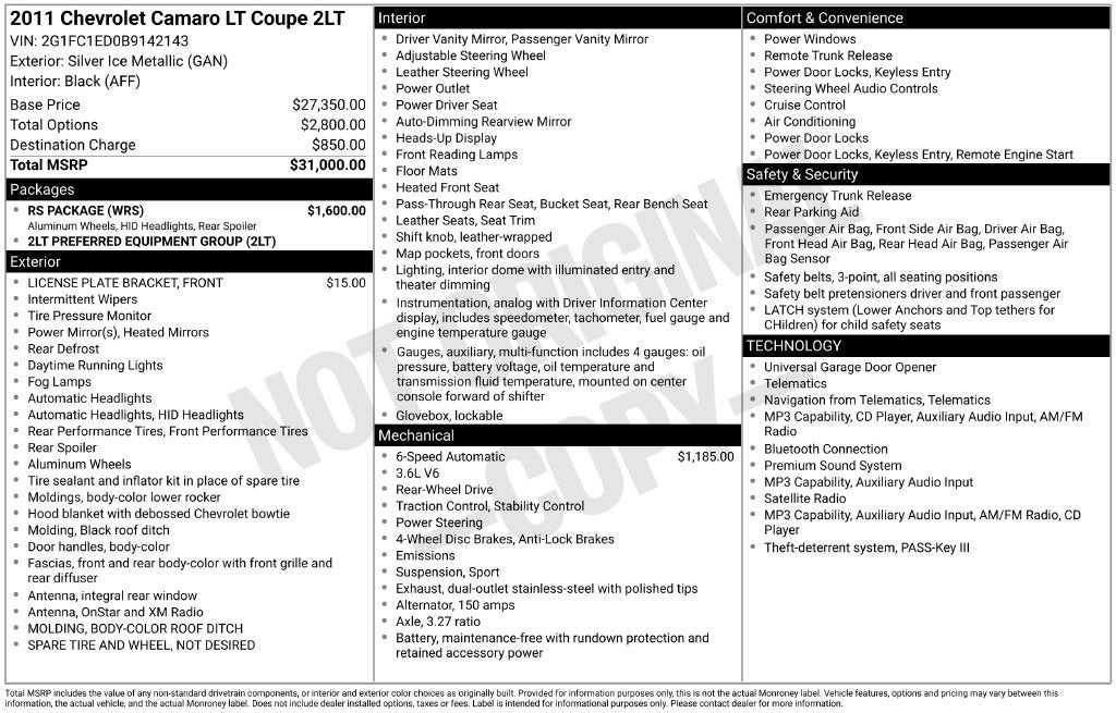 2011 Chevrolet Camaro 2LT 2LT