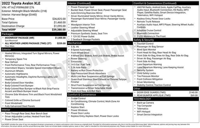 2022 Toyota Avalon XLE